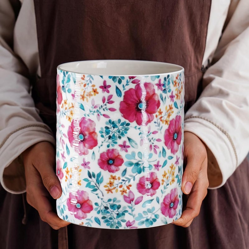 LEAZUL Kitchen Utensil Holder,7.2″Extra Large Stable Pattern Ceramic Utensil Crock,Utensil Organizer for Countertop,Kitchen Decor,Utensil Holder for Housewarming,Wedding Gift (Purple Red) - Image 2